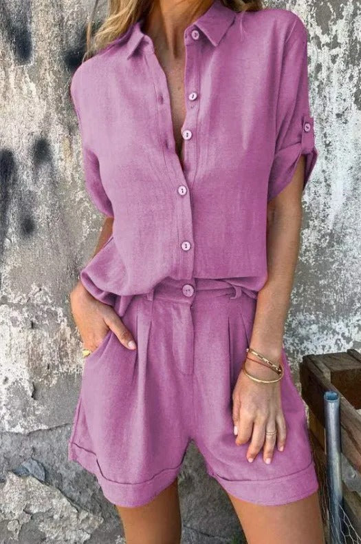Linnea™ | ボタン付きシャツとショーツのセット