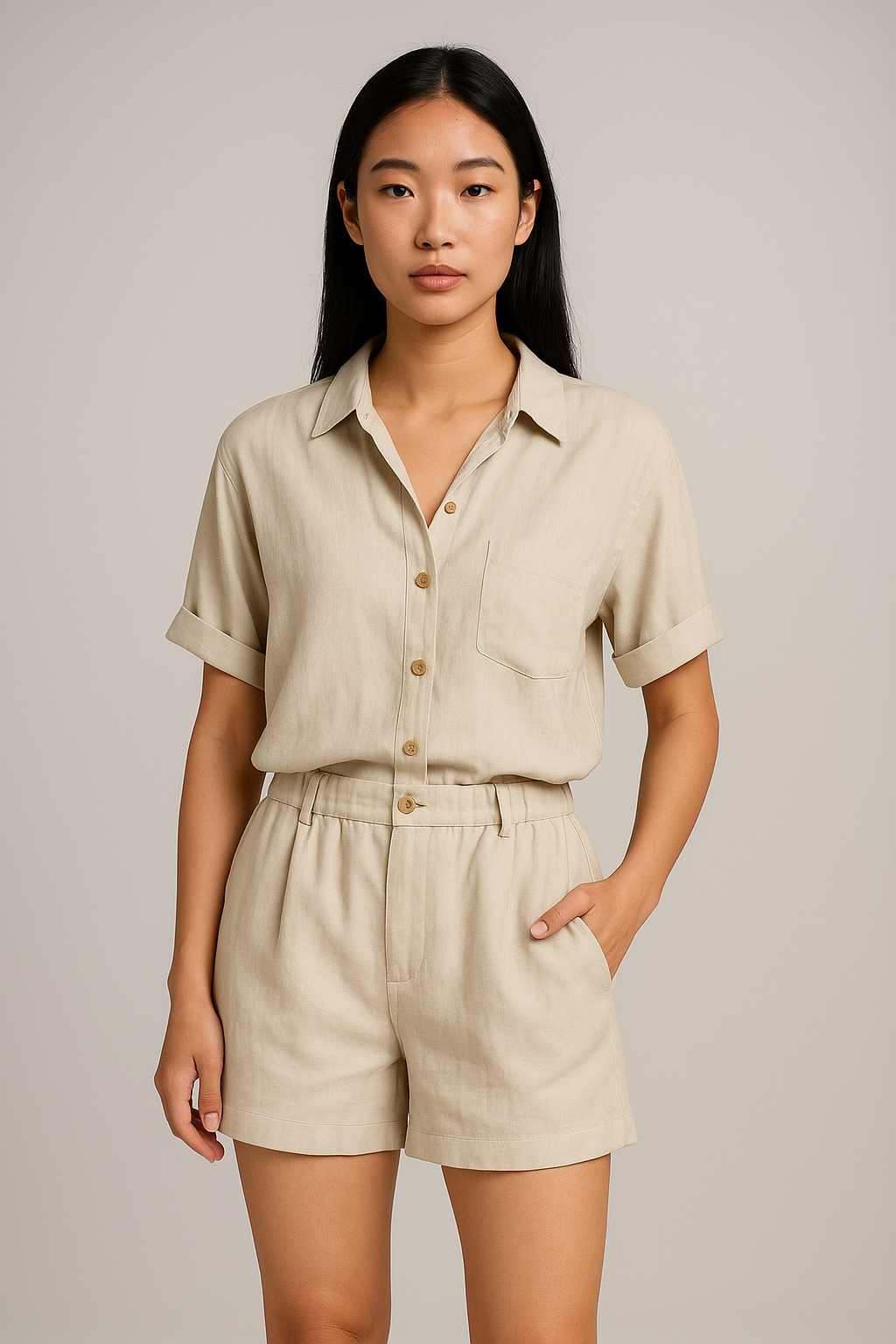 Linnea™ | ボタン付きシャツとショーツのセット